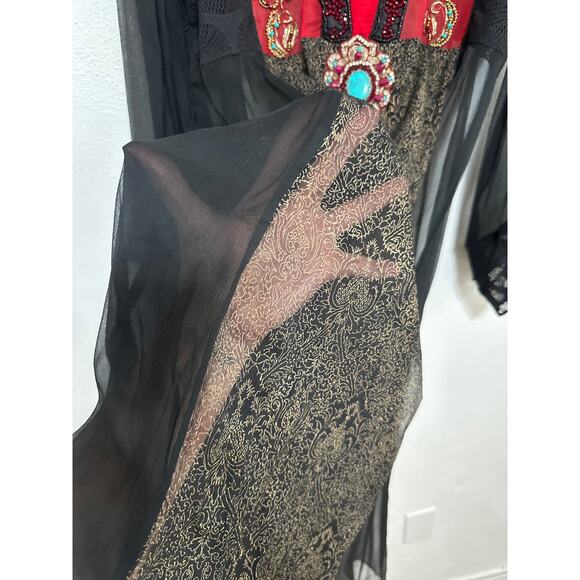 VTG STUNNING Chinyere Sheer Beaded Dress M Whimsigoth Dark Romantic Boho Hippie - Picture 12 of 16